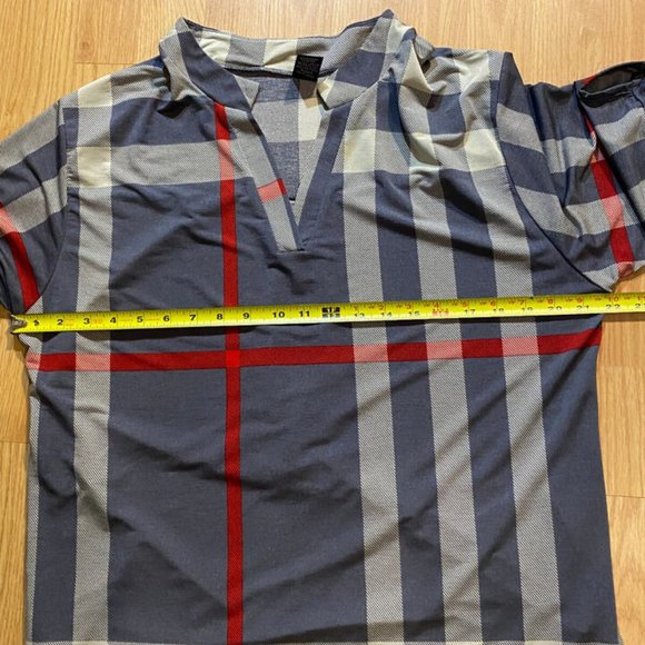 LILDY Womens L-XL Gray Red Line Plaid Pullover Blouse Shirt w/Bell Sleeves - Picture 12 of 14